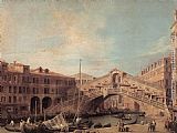 Canal Canvas Paintings - Grand Canal The Rialto Bridge from the South